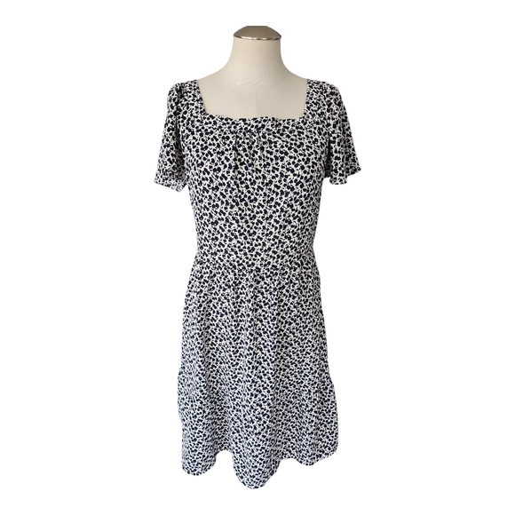 Monteau Los Angeles Black White Floral Mini Dress Square Neck Size M - Picture 1 of 9